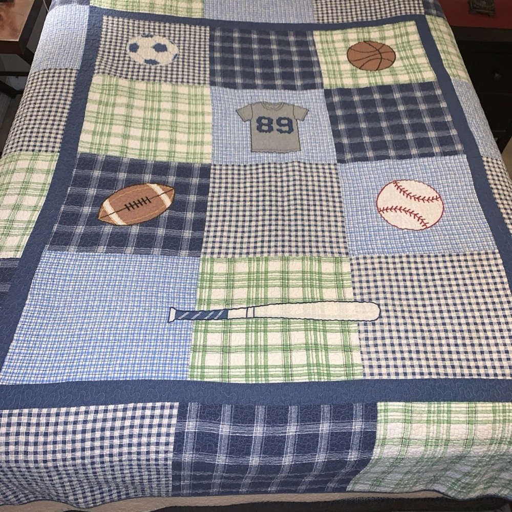 Sports Patchwork Quilt in Blue and Green